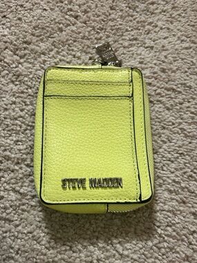 Steve Madden Neon Yellow Leather Zip Card Holder